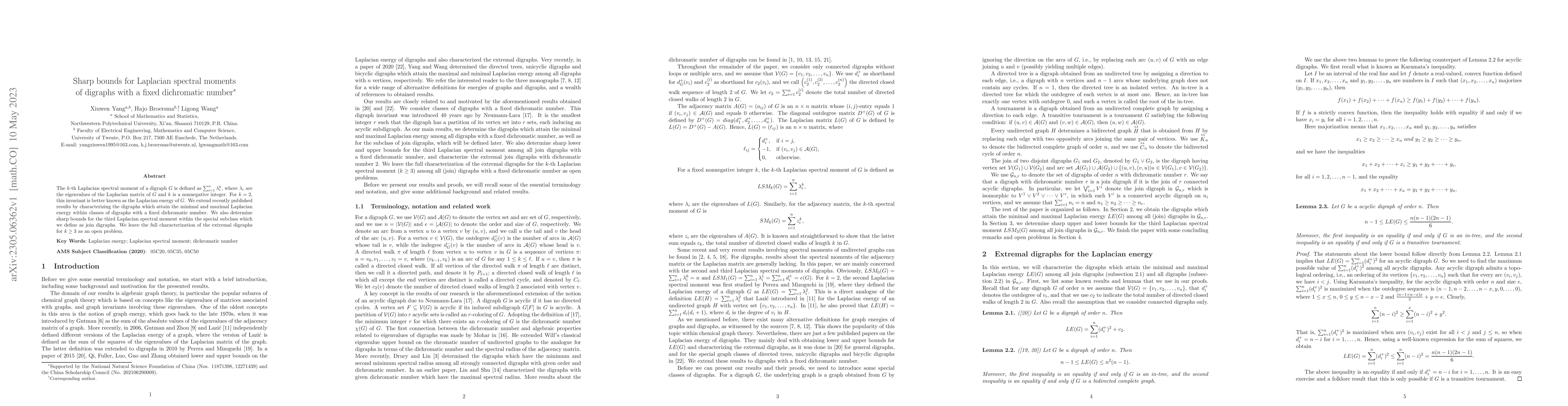 Thumbnail for Sharp bounds for Laplacian spectral moments of digraphs with a fixed
  dichromatic number