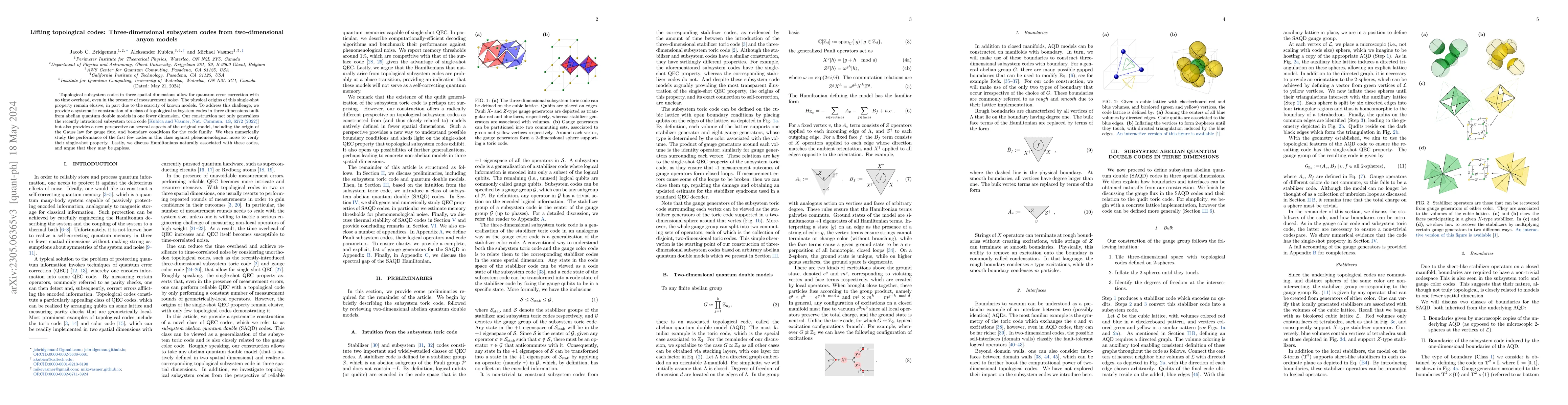 Thumbnail for Lifting topological codes: Three-dimensional subsystem codes from
  two-dimensional anyon models