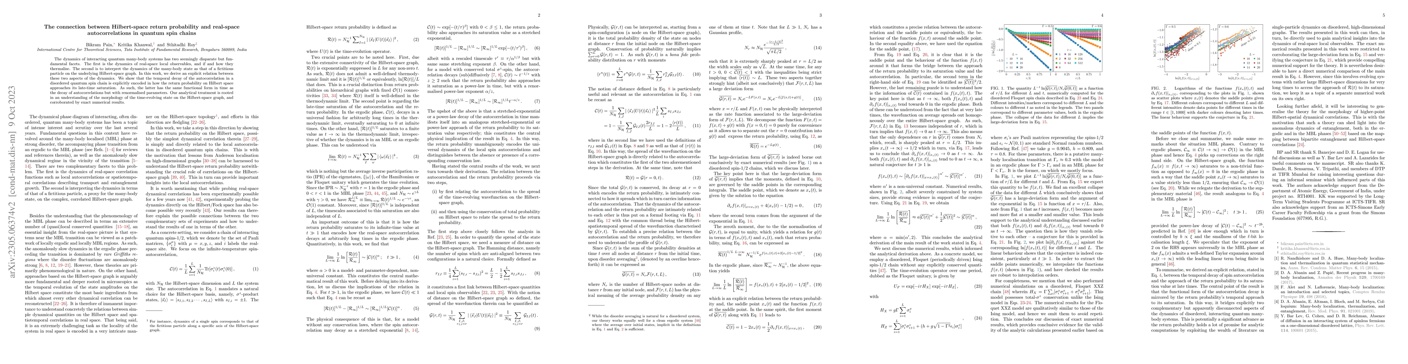 Thumbnail for The connection between Hilbert-space return probability and real-space
  autocorrelations in quantum spin chains