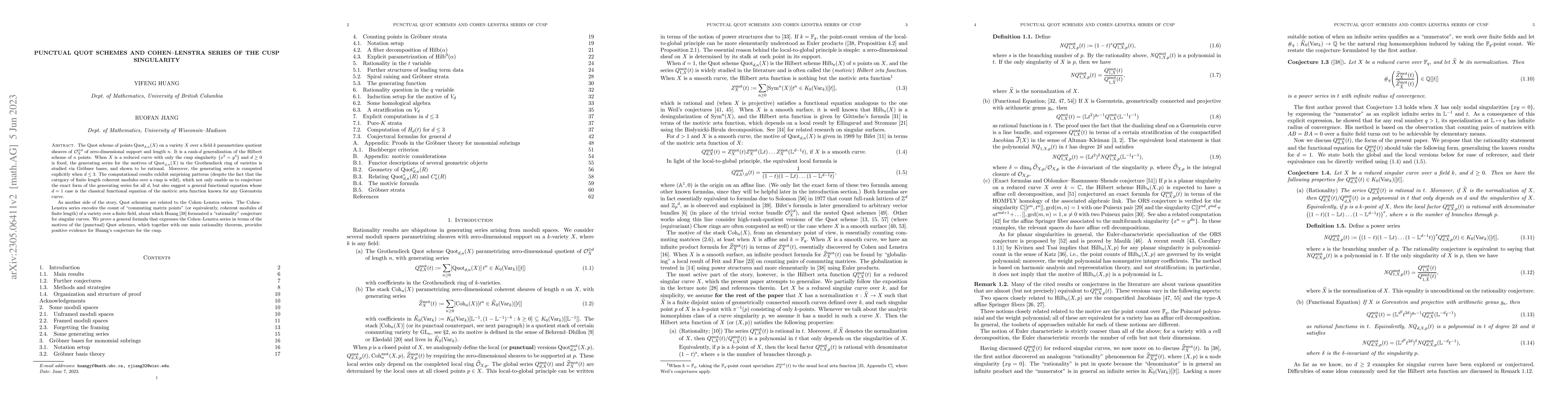 Thumbnail for Punctual Quot schemes and Cohen--Lenstra series of the cusp singularity