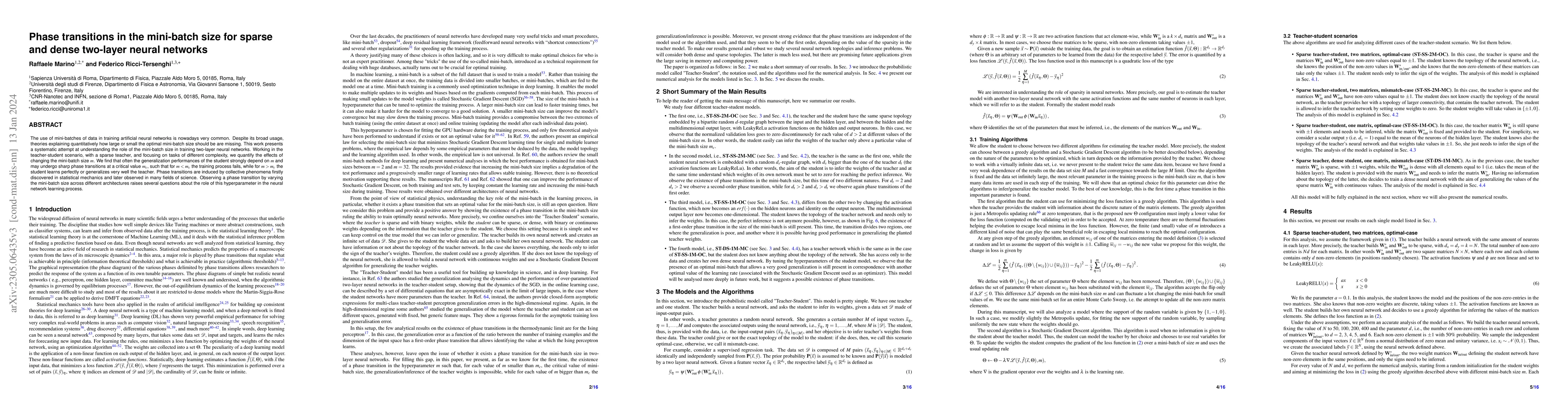 Thumbnail for Phase transitions in the mini-batch size for sparse and dense two-layer
  neural networks