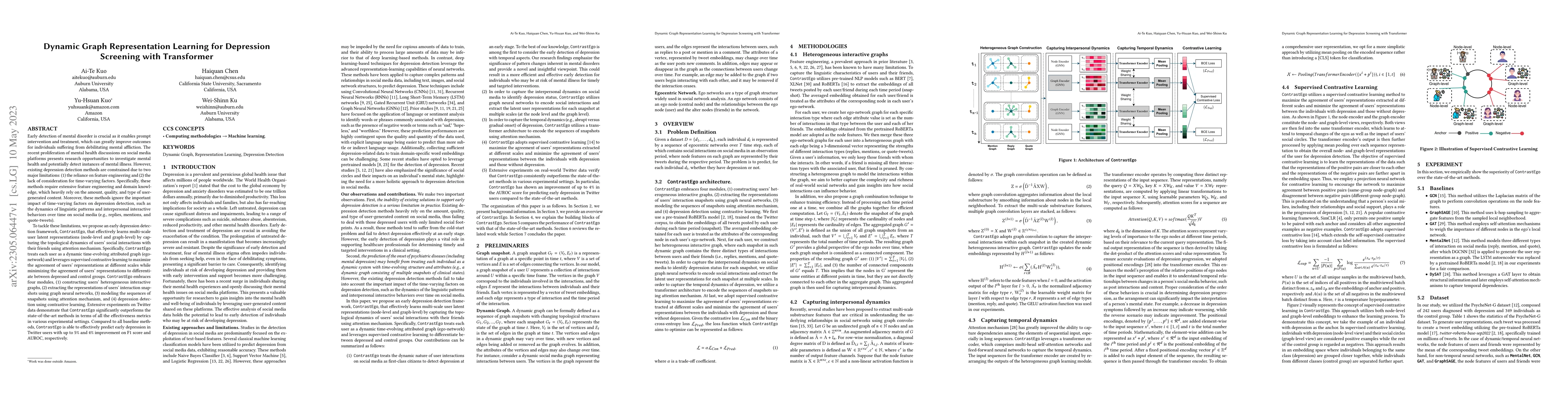Thumbnail for Dynamic Graph Representation Learning for Depression Screening with
  Transformer