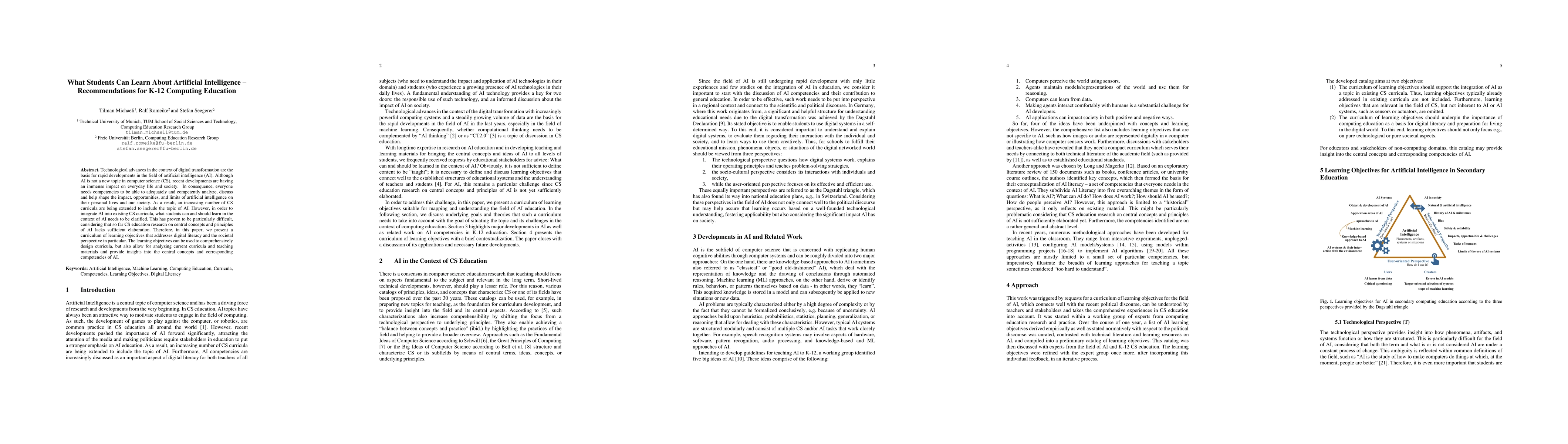 Thumbnail for What Students Can Learn About Artificial Intelligence -- Recommendations
  for K-12 Computing Education