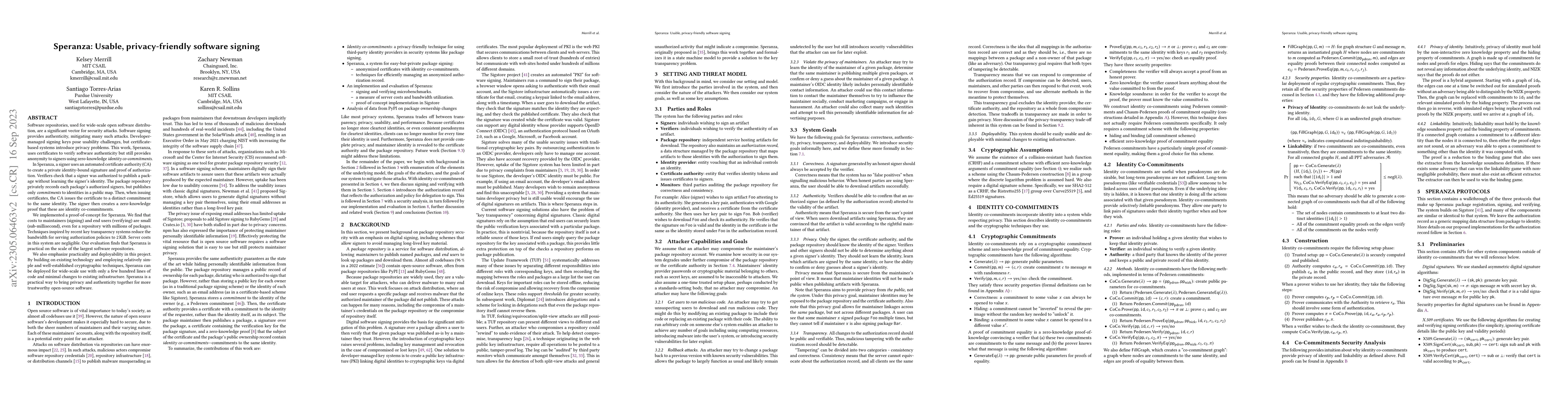 Thumbnail for Speranza: Usable, privacy-friendly software signing