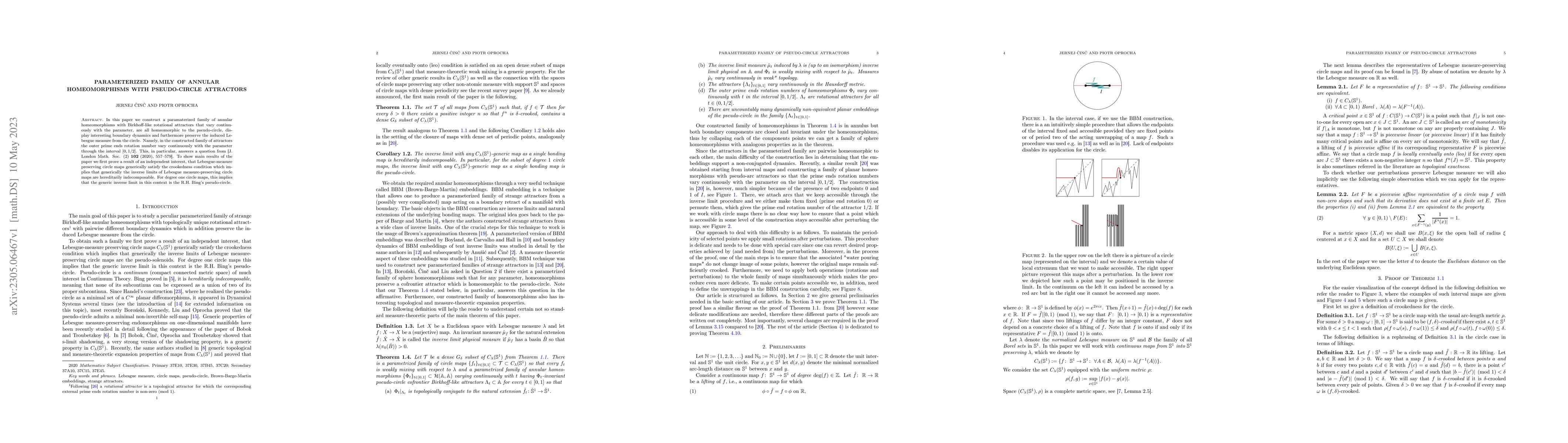 Thumbnail for Parameterized family of annular homeomorphisms with pseudo-circle
  attractors