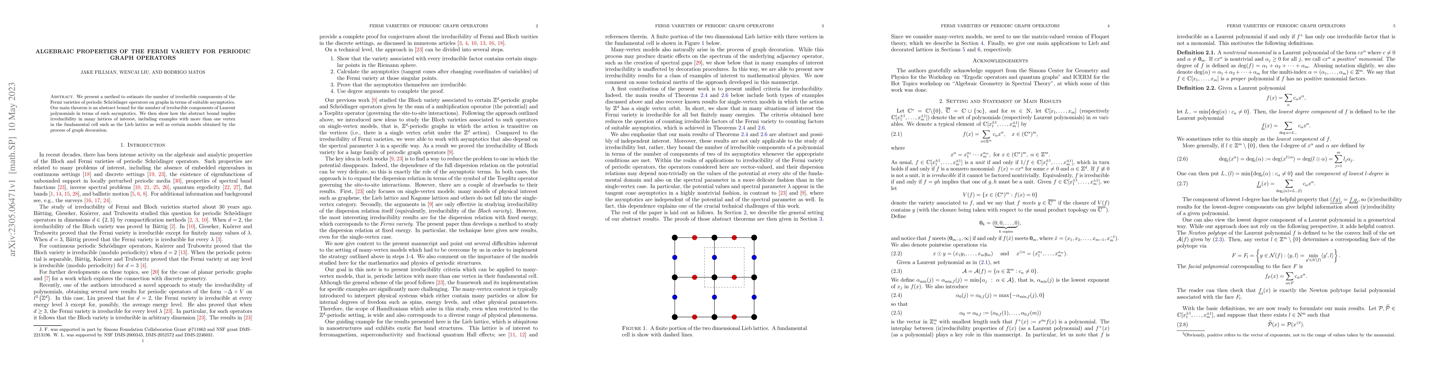 Thumbnail for Algebraic Properties of the Fermi Variety for Periodic Graph Operators
