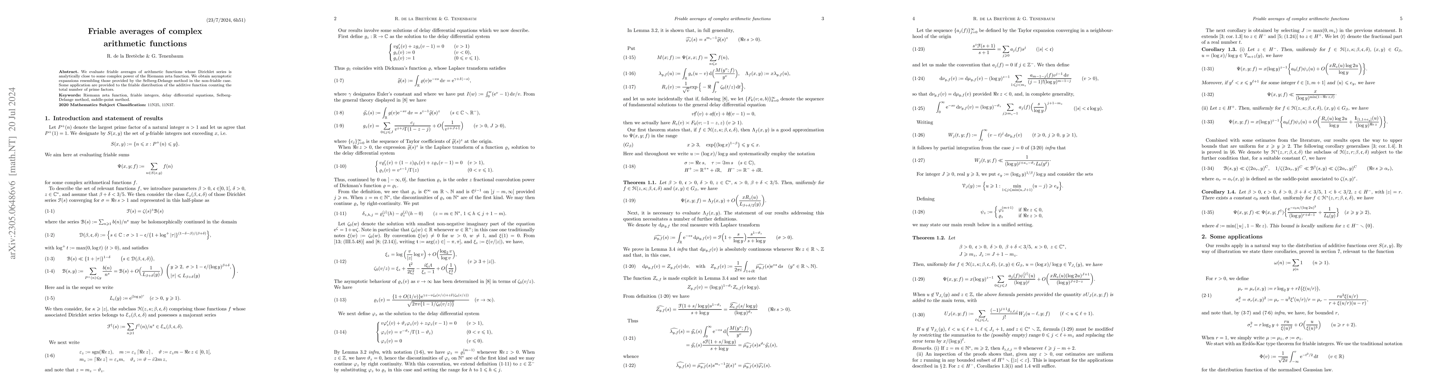 Thumbnail for Friable averages of complex arithmetic functions
