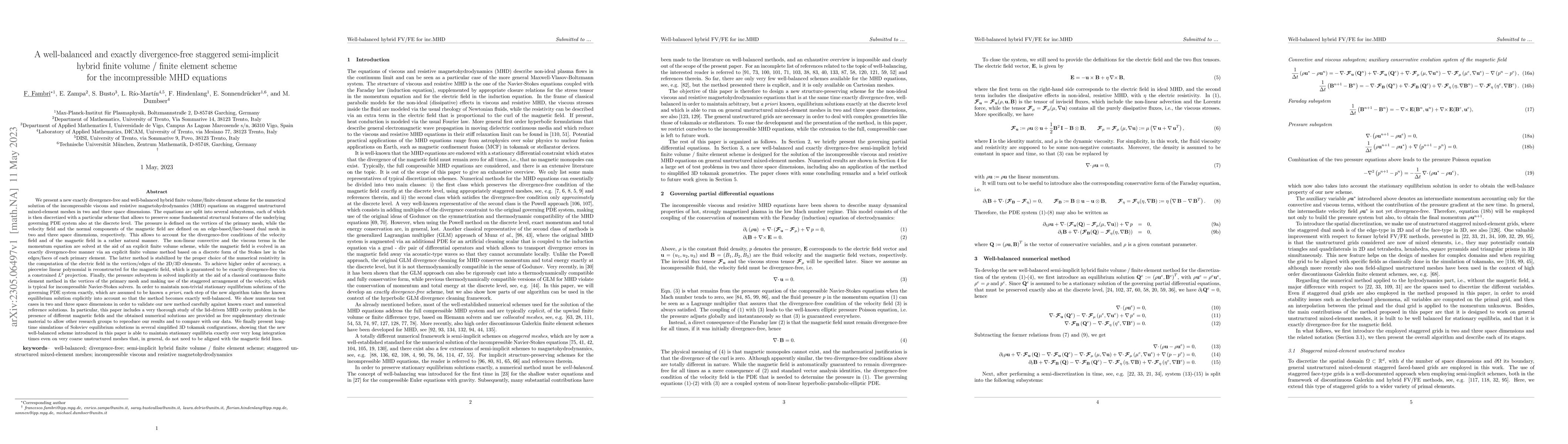 Thumbnail for A well-balanced and exactly divergence-free staggered semi-implicit
  hybrid finite volume/finite element scheme for the incompressible MHD
  equations