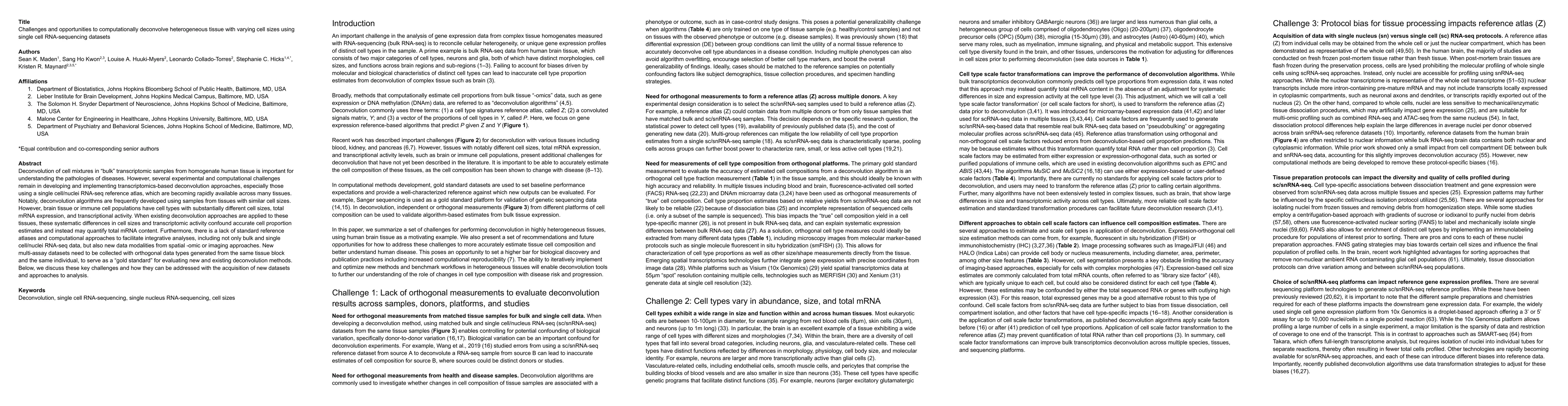 Thumbnail for Challenges and opportunities to computationally deconvolve heterogeneous
  tissue with varying cell sizes using single cell RNA-sequencing datasets