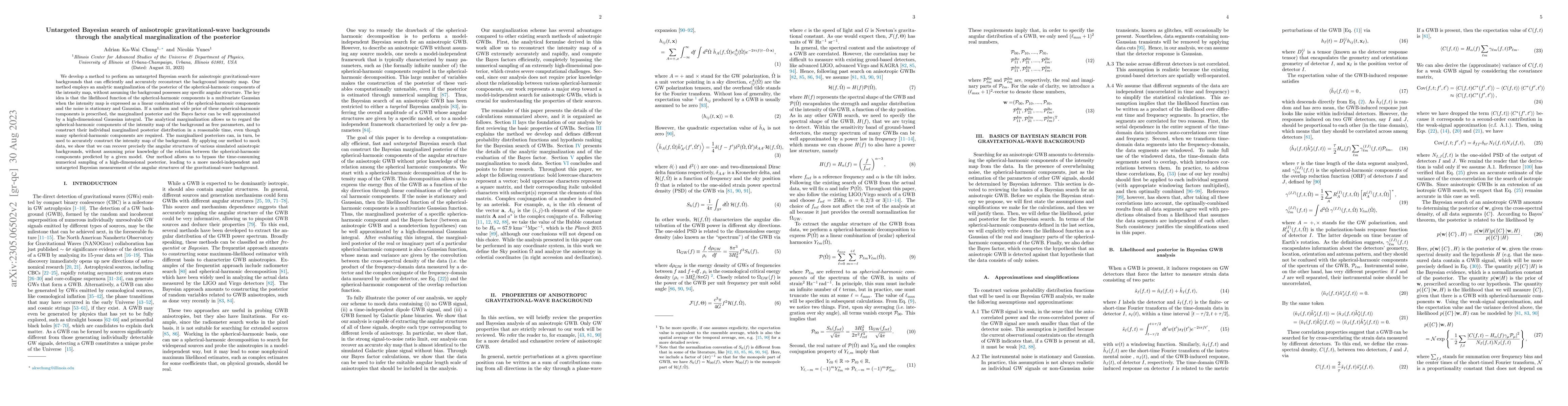 Thumbnail for Untargeted Bayesian search of anisotropic gravitational-wave backgrounds
  through the analytical marginalization of the posterior