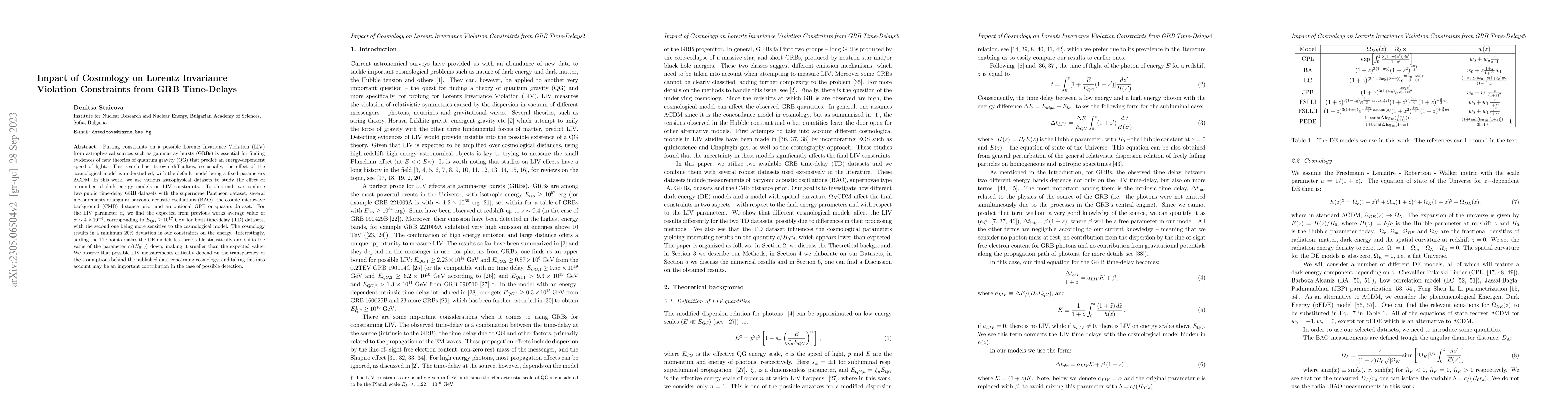 Thumbnail for Impact of Cosmology on Lorentz Invariance Violation Constraints from GRB
  Time-Delays