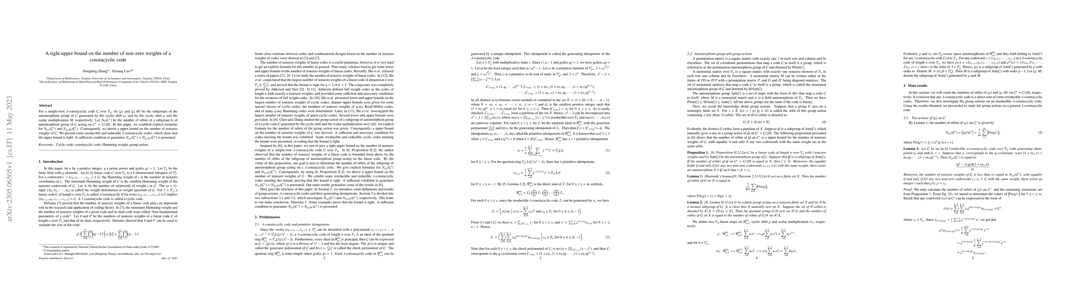 Thumbnail for A tight upper bound on the number of non-zero weights of a constacyclic
  code