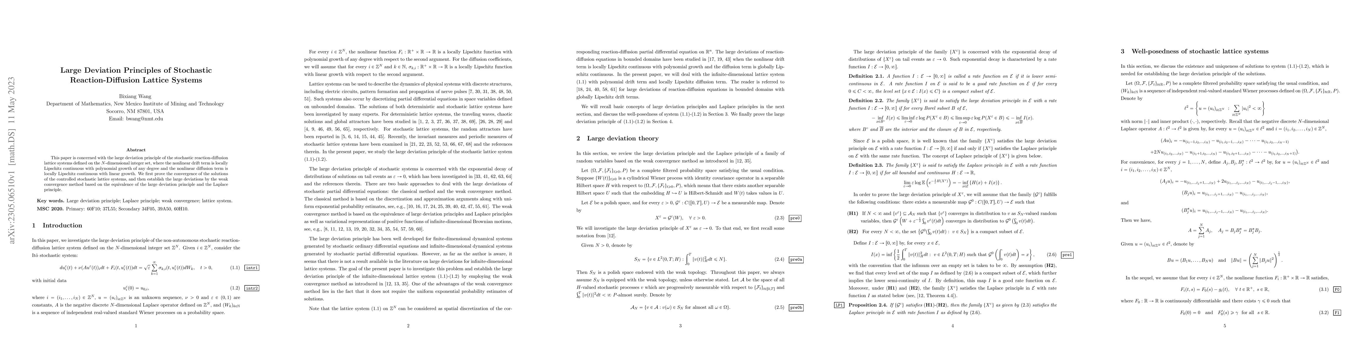 Thumbnail for Large Deviation Principles of Stochastic Reaction-Diffusion Lattice
  Systems