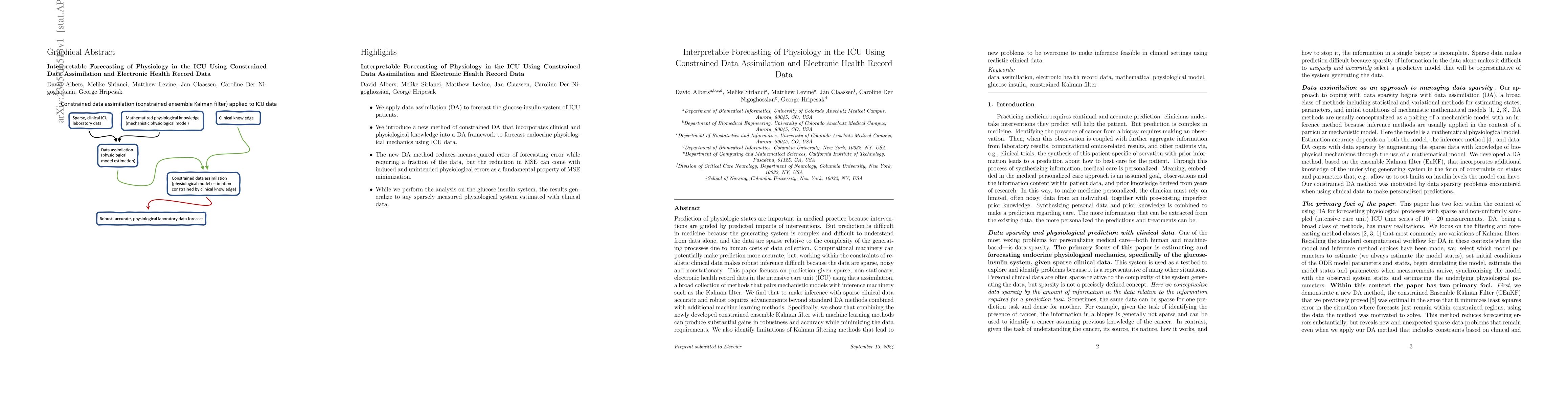 Thumbnail for Interpretable Forecasting of Physiology in the ICU Using Constrained
  Data Assimilation and Electronic Health Record Data