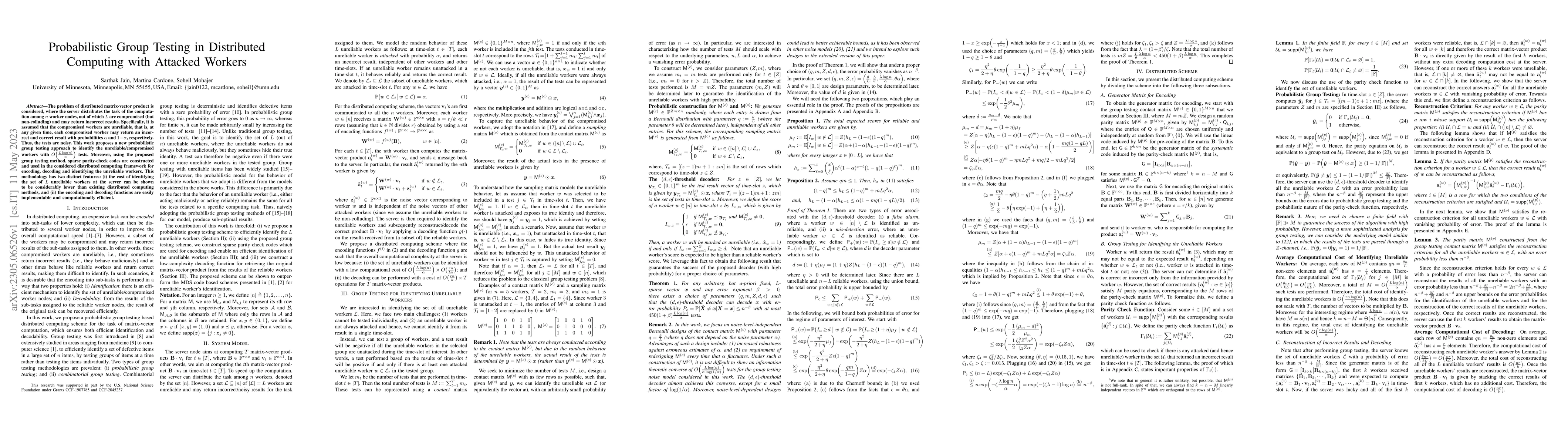 Thumbnail for Probabilistic Group Testing in Distributed Computing with Attacked
  Workers