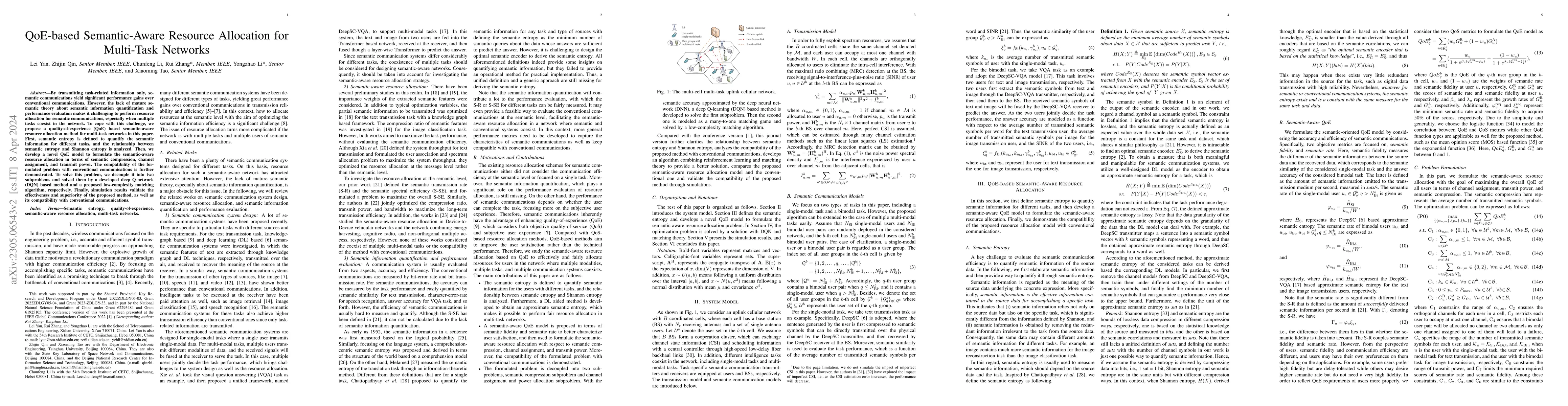 Thumbnail for QoE-based Semantic-Aware Resource Allocation for Multi-Task Networks