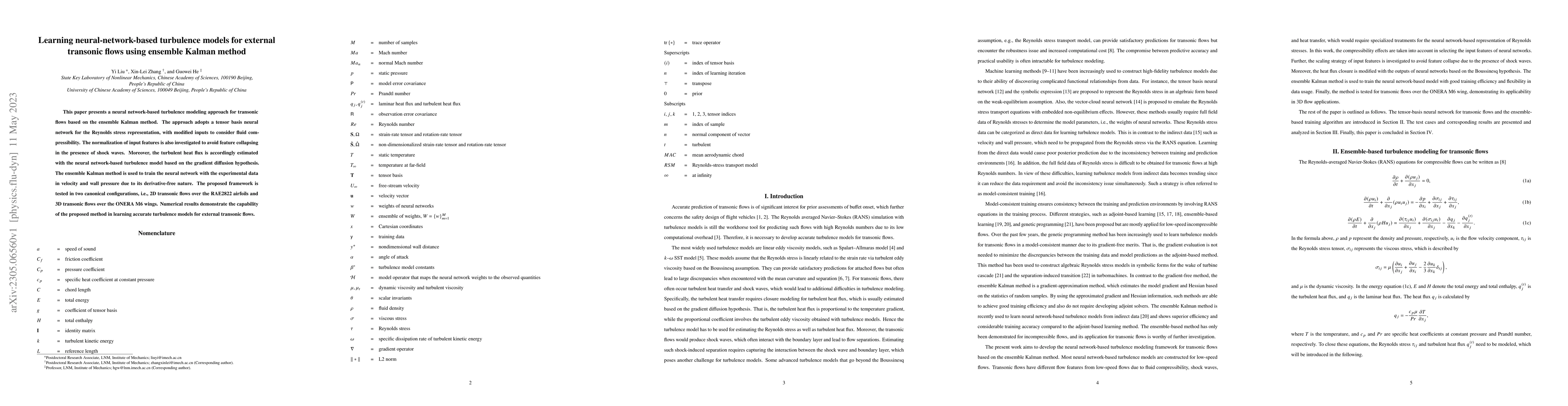 Thumbnail for Learning neural-network-based turbulence models for external transonic
  flows using ensemble Kalman method
