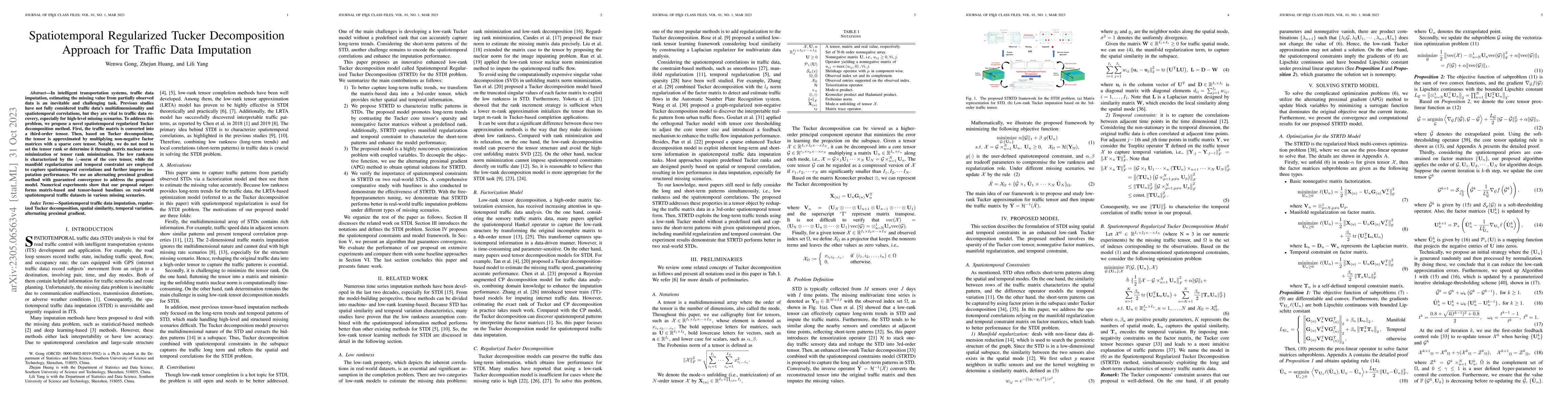 Thumbnail for Spatiotemporal Regularized Tucker Decomposition Approach for Traffic
  Data Imputation