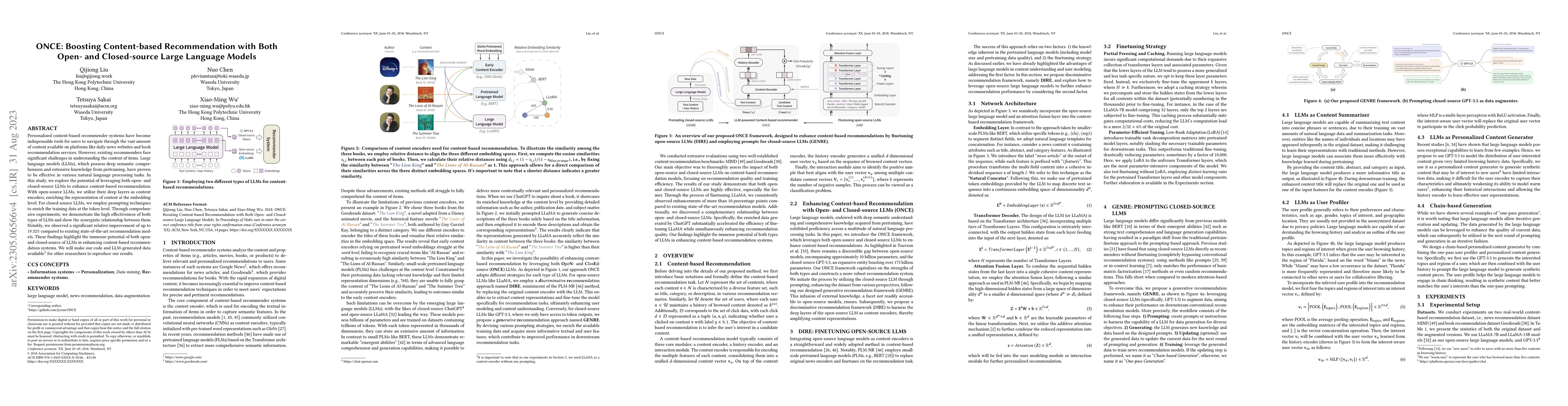 Thumbnail for ONCE: Boosting Content-based Recommendation with Both Open- and
  Closed-source Large Language Models