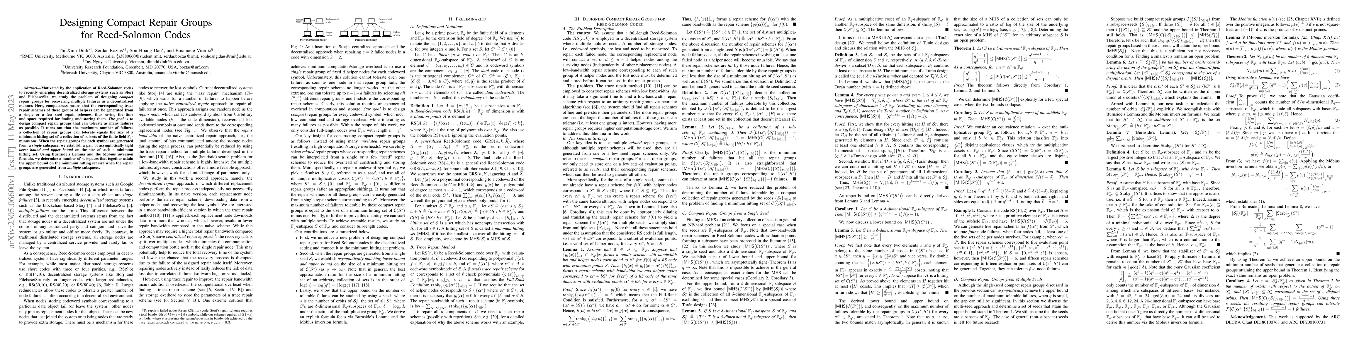 Thumbnail for Designing Compact Repair Groups for Reed-Solomon Codes