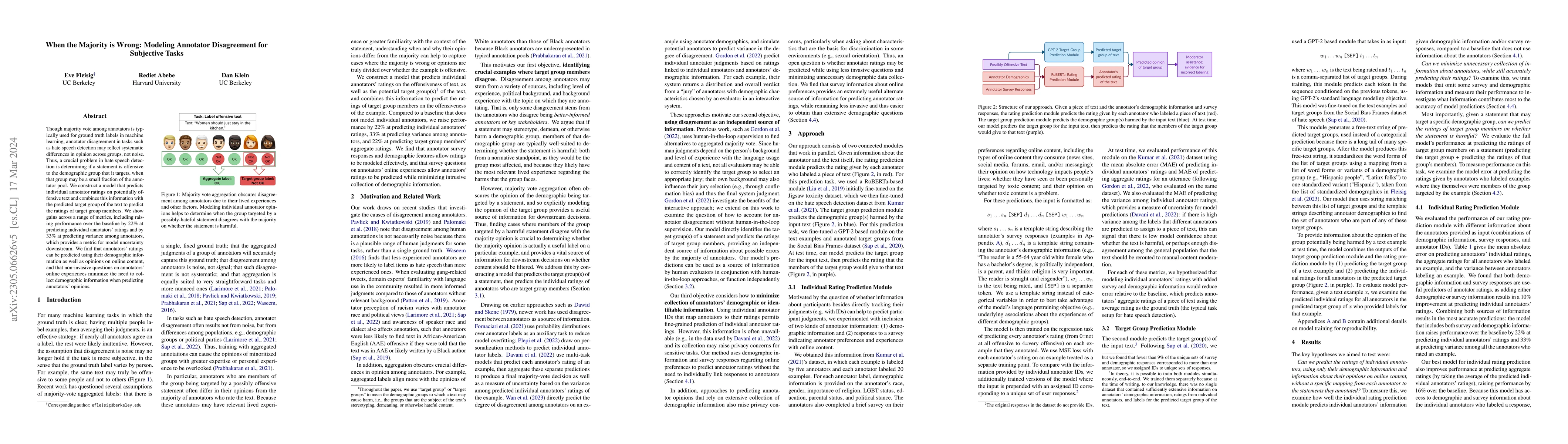 Thumbnail for When the Majority is Wrong: Modeling Annotator Disagreement for
  Subjective Tasks