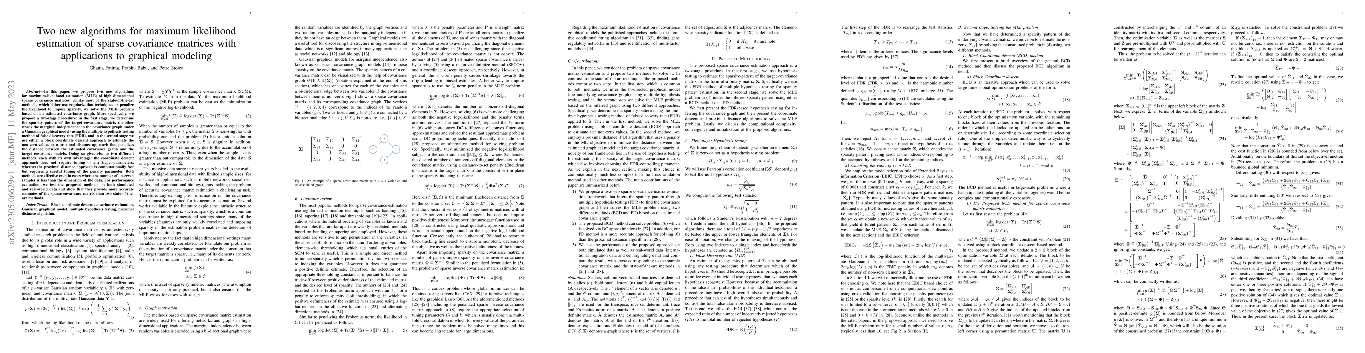 Thumbnail for Two new algorithms for maximum likelihood estimation of sparse
  covariance matrices with applications to graphical modeling