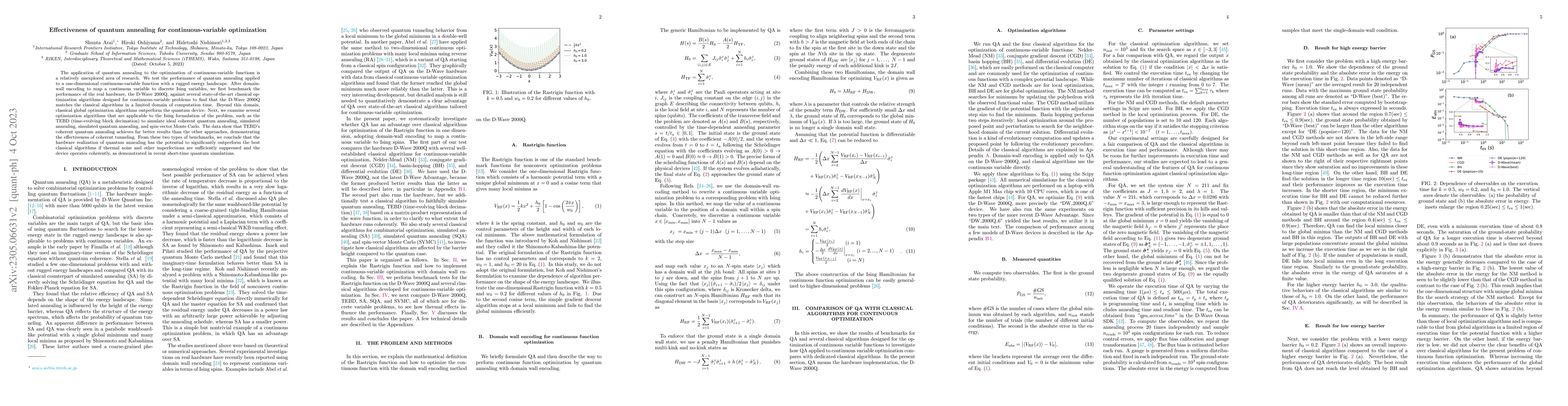 Thumbnail for Effectiveness of quantum annealing for continuous-variable optimization