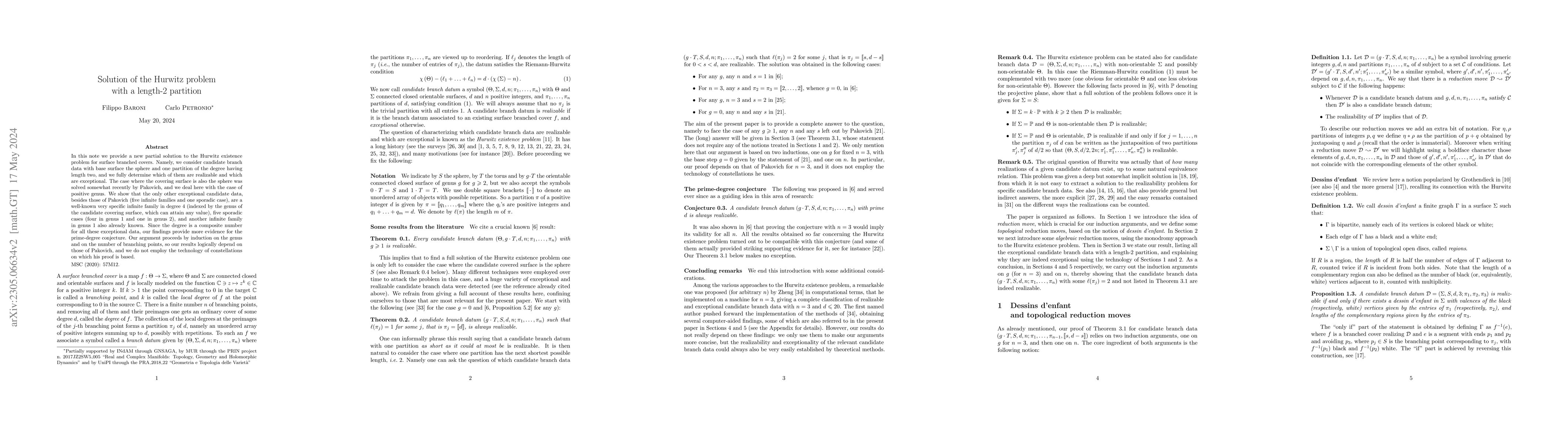 Thumbnail for Solution of the Hurwitz problem with a length-2 partition