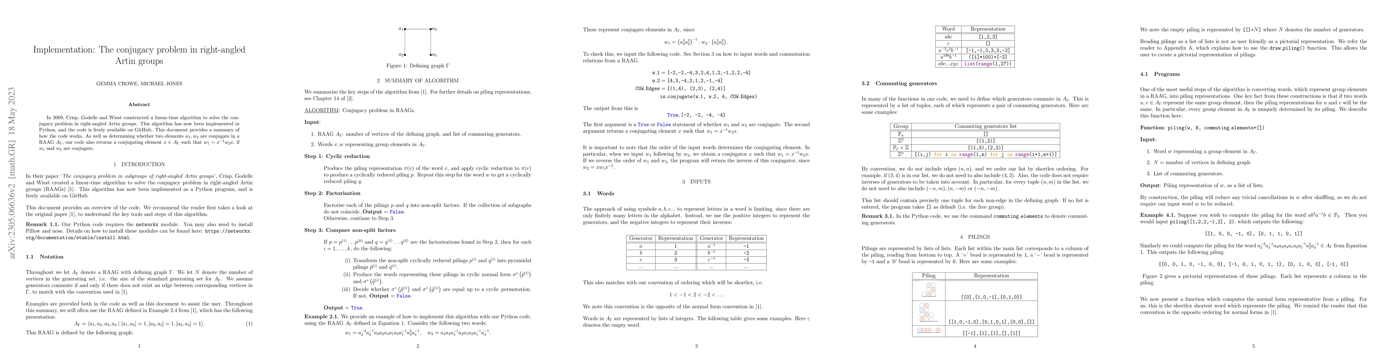 Thumbnail for Implementation: The conjugacy problem in right-angled Artin groups