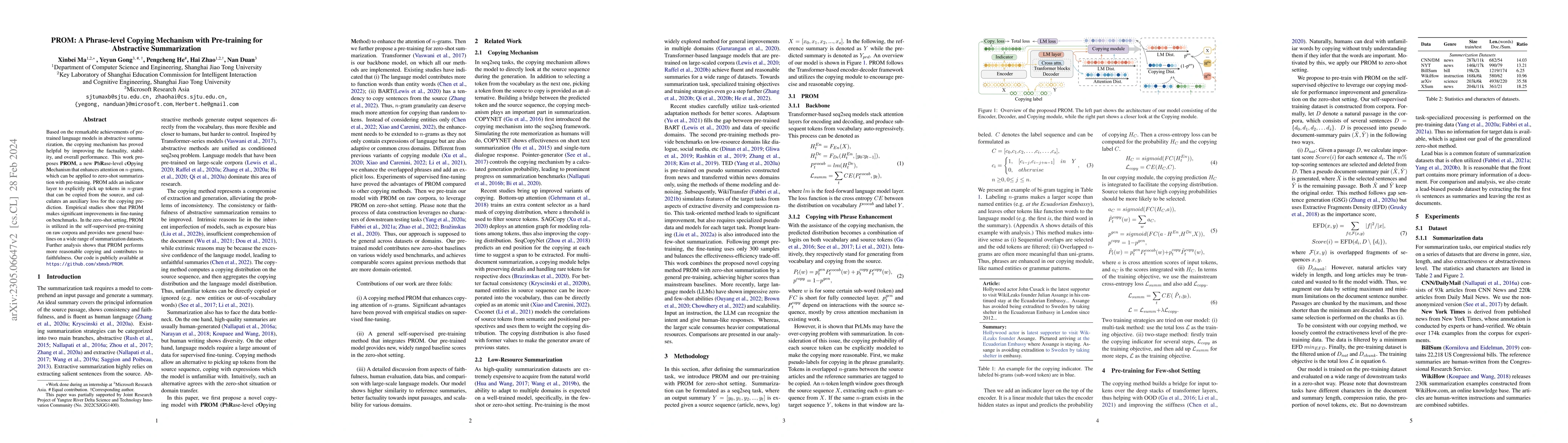 Thumbnail for PROM: A Phrase-level Copying Mechanism with Pre-training for Abstractive
  Summarization