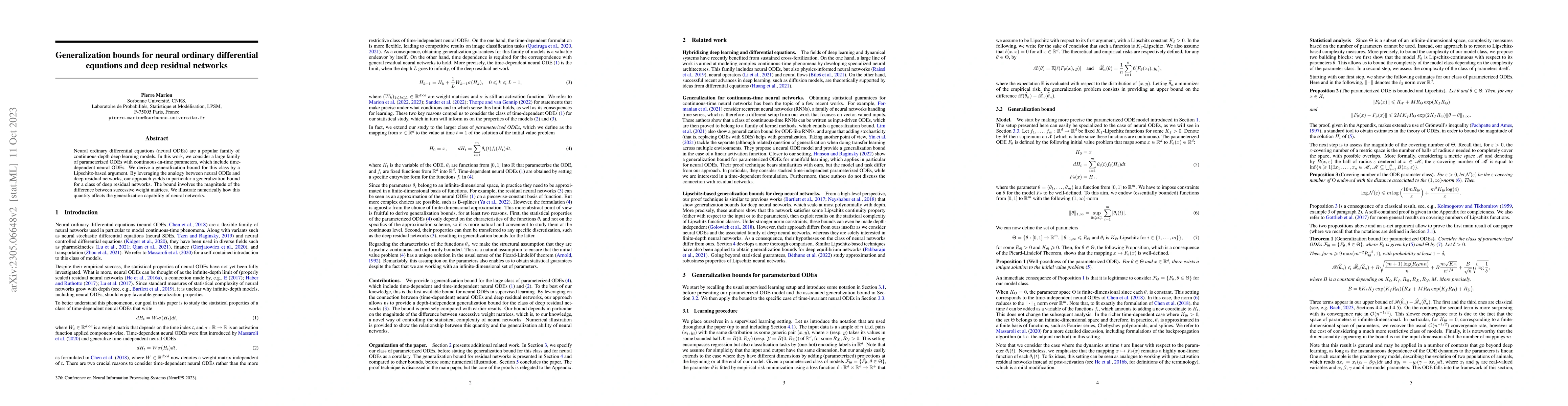 Thumbnail for Generalization bounds for neural ordinary differential equations and
  deep residual networks