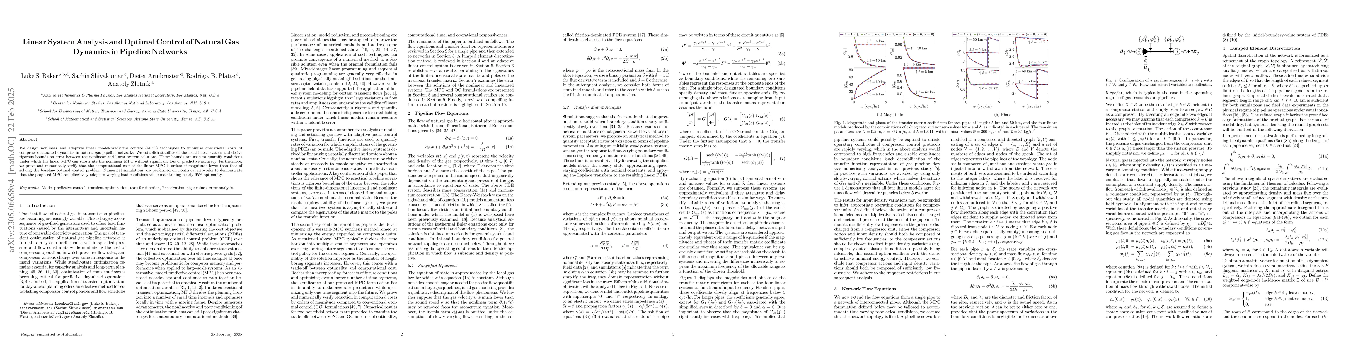 Thumbnail for Linear System Analysis and Optimal Control of Natural Gas Dynamics in
  Pipeline Networks