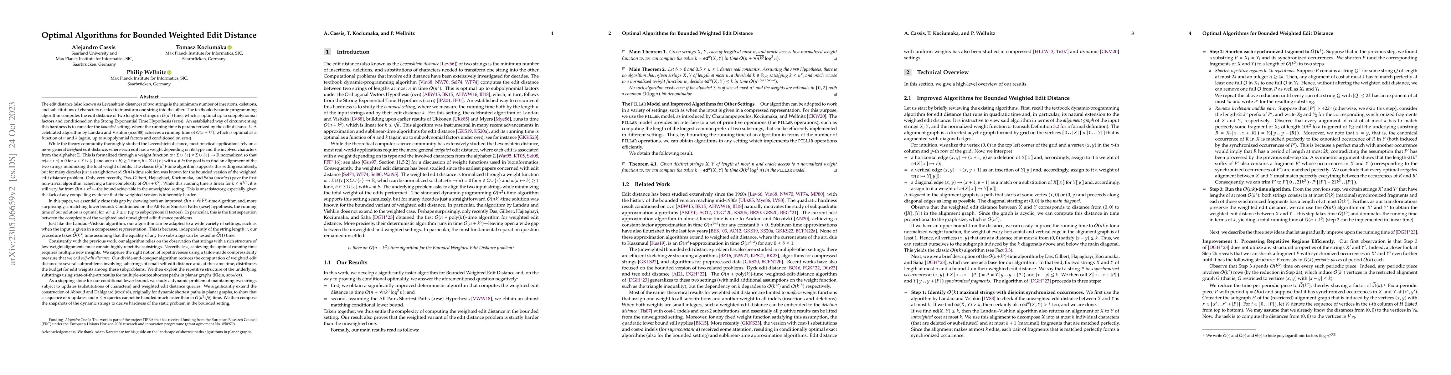 Thumbnail for Optimal Algorithms for Bounded Weighted Edit Distance
