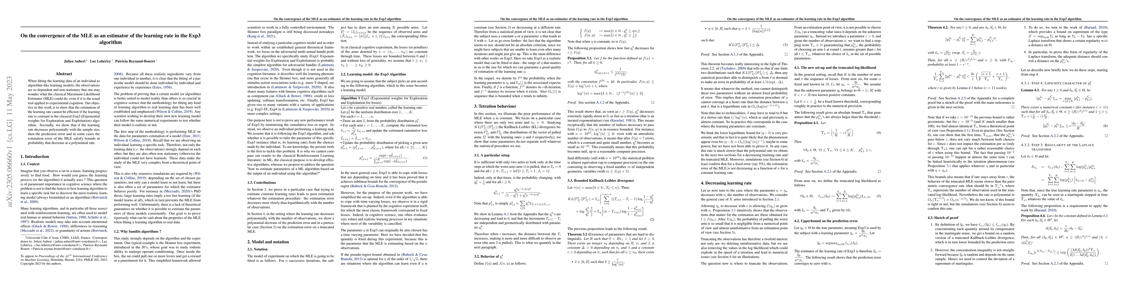 Thumbnail for On the convergence of the MLE as an estimator of the learning rate in
  the Exp3 algorithm
