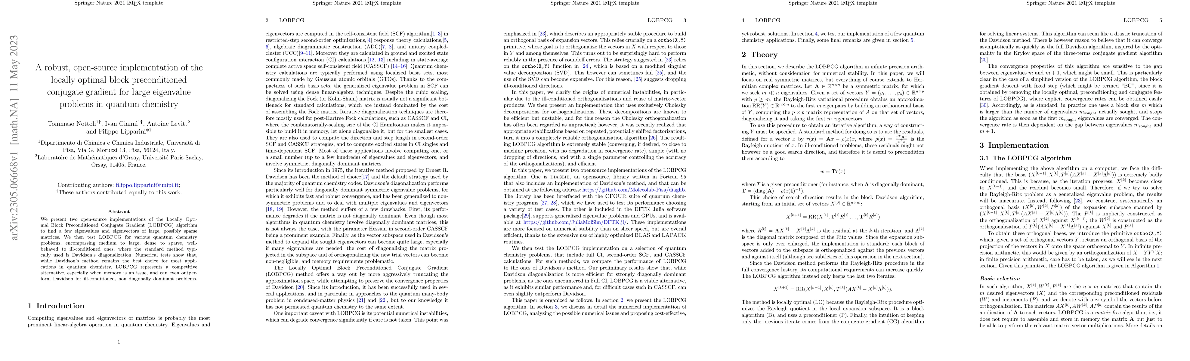 Thumbnail for A robust, open-source implementation of the locally optimal block
  preconditioned conjugate gradient for large eigenvalue problems in quantum
  chemistry