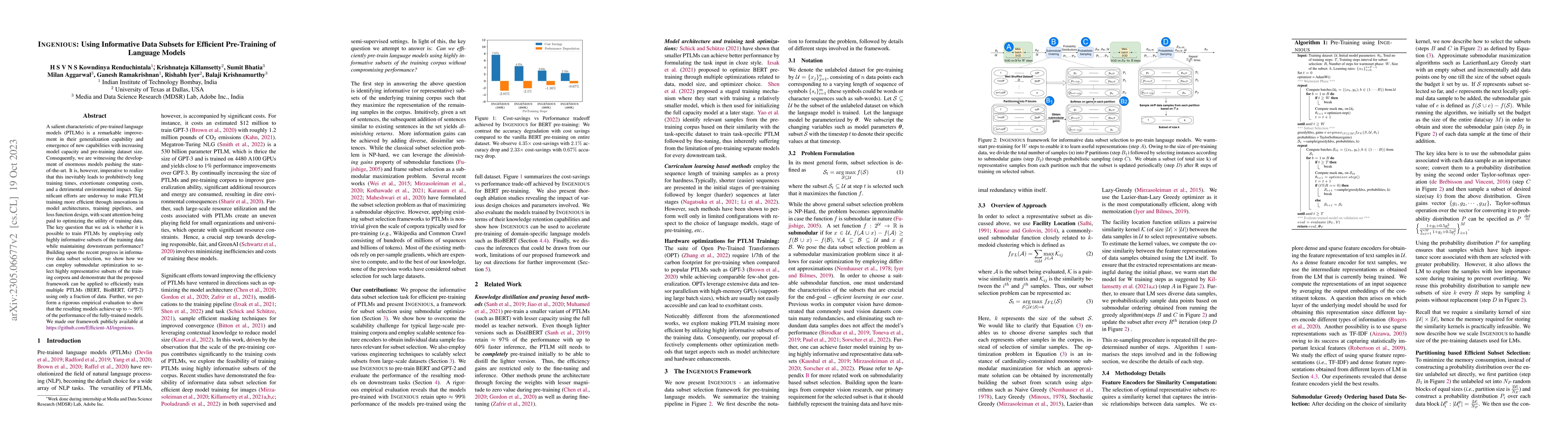Thumbnail for INGENIOUS: Using Informative Data Subsets for Efficient Pre-Training of
  Language Models