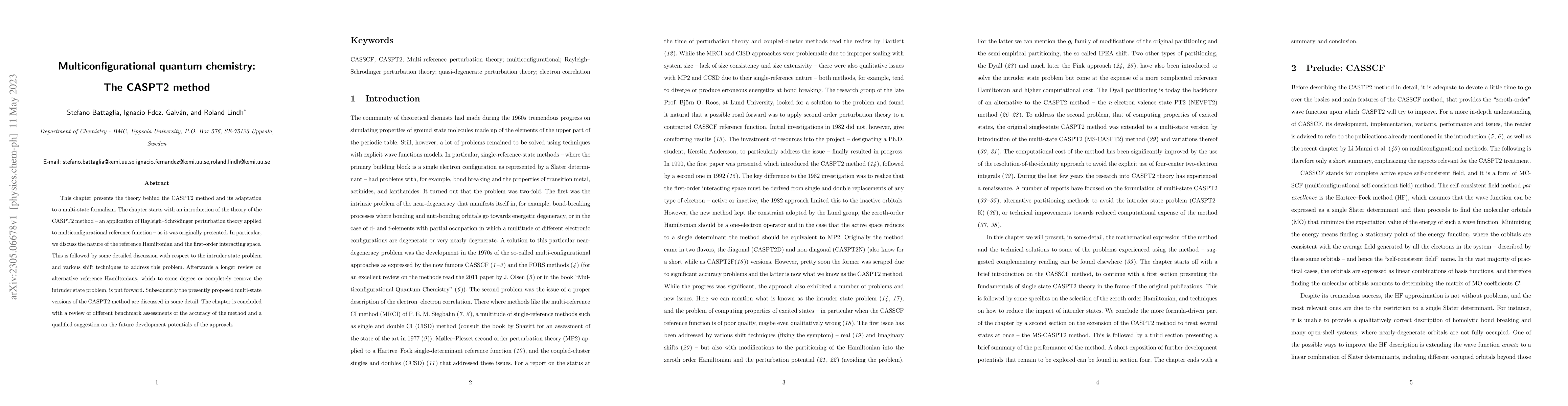 Thumbnail for Multiconfigurational quantum chemistry: The CASPT2 method