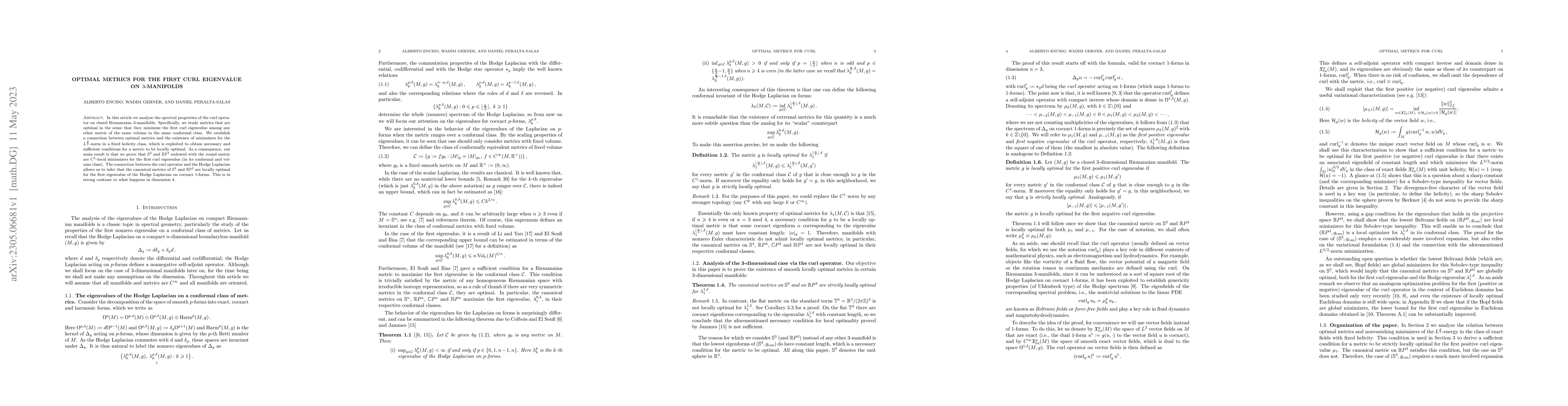 Thumbnail for Optimal metrics for the first curl eigenvalue on 3-manifolds