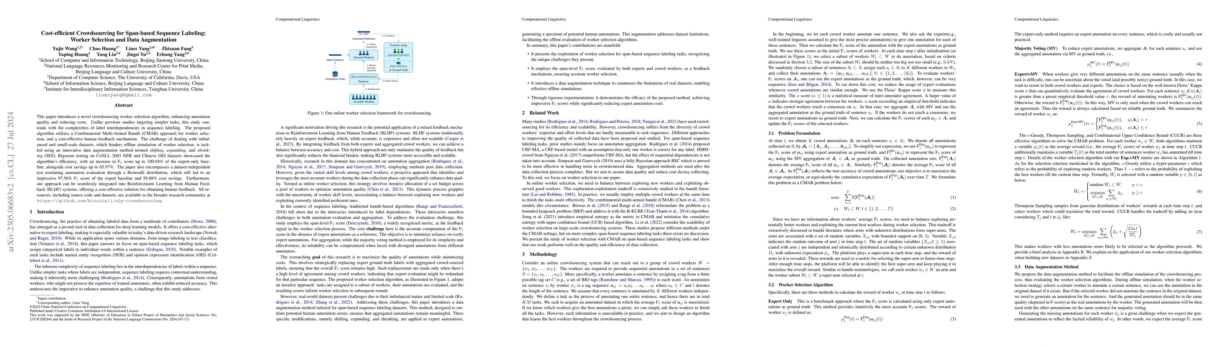 Thumbnail for Cost-efficient Crowdsourcing for Span-based Sequence Labeling: Worker
  Selection and Data Augmentation
