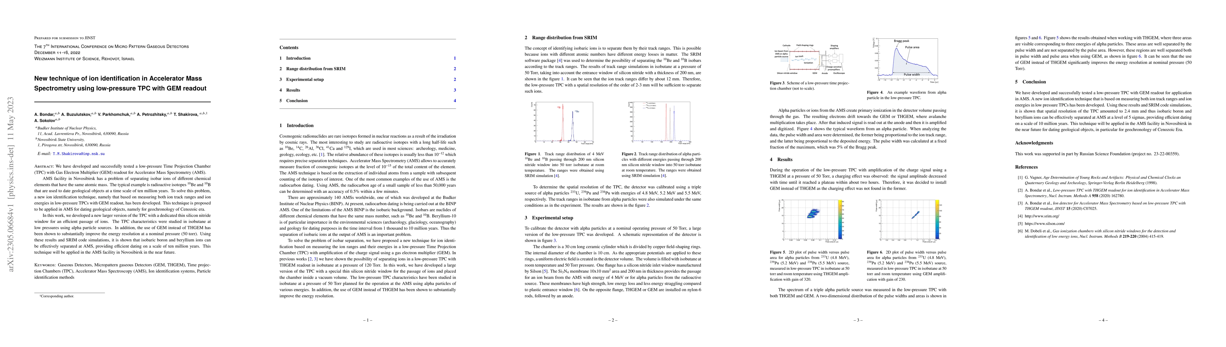 Thumbnail for New technique of ion identification in Accelerator Mass Spectrometry
  using low-pressure TPC with GEM readout