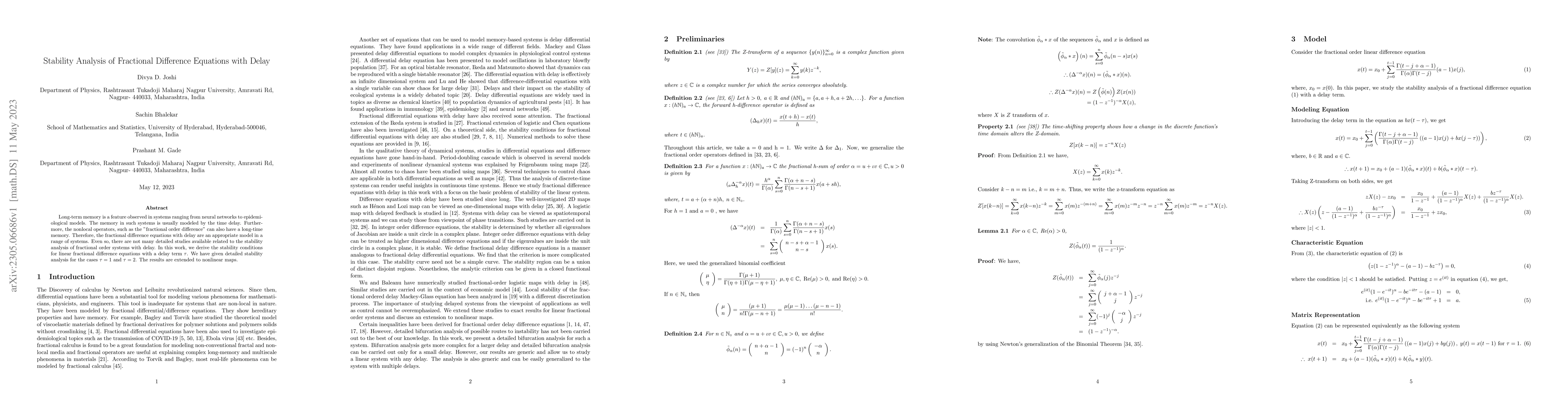 Thumbnail for Stability Analysis of Fractional Difference Equations with Delay