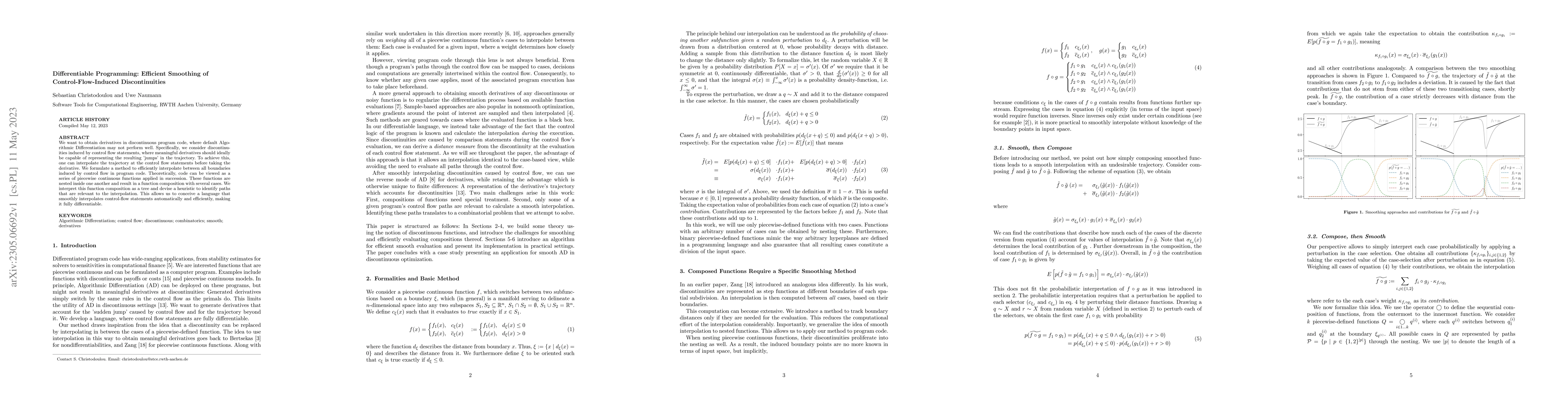 Thumbnail for Differentiable Programming: Efficient Smoothing of Control-Flow-Induced
  Discontinuities