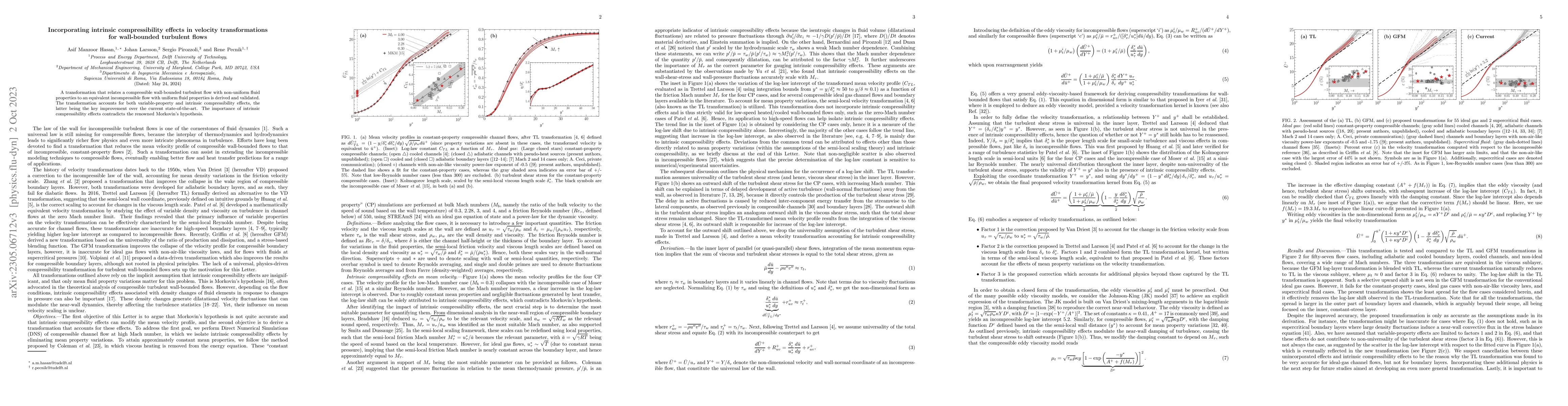 Thumbnail for Incorporating intrinsic compressibility effects in velocity
  transformations for wall-bounded turbulent flows