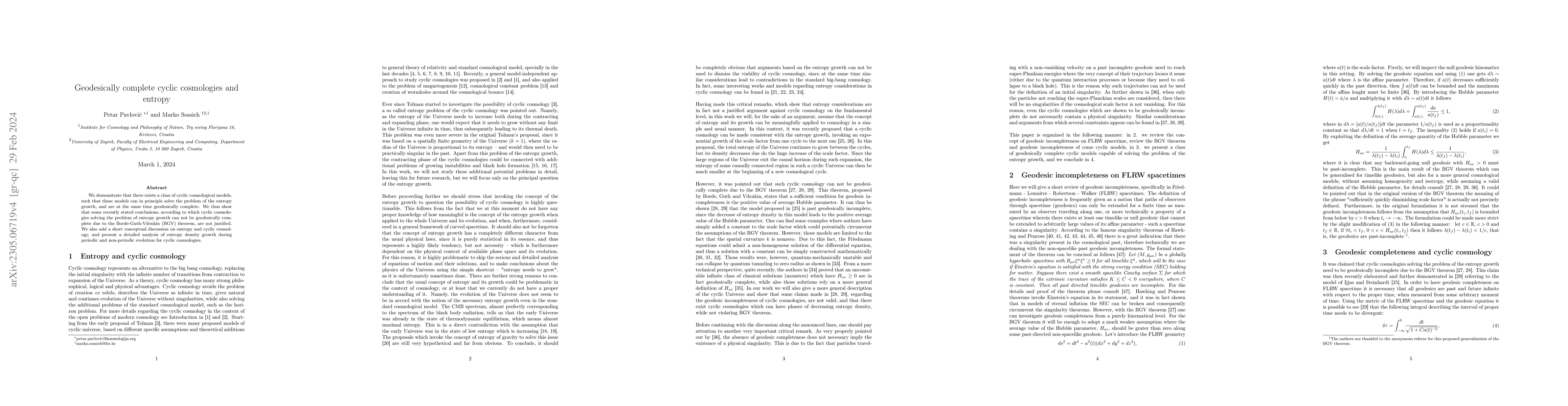 Thumbnail for Geodesically complete cyclic cosmologies and entropy