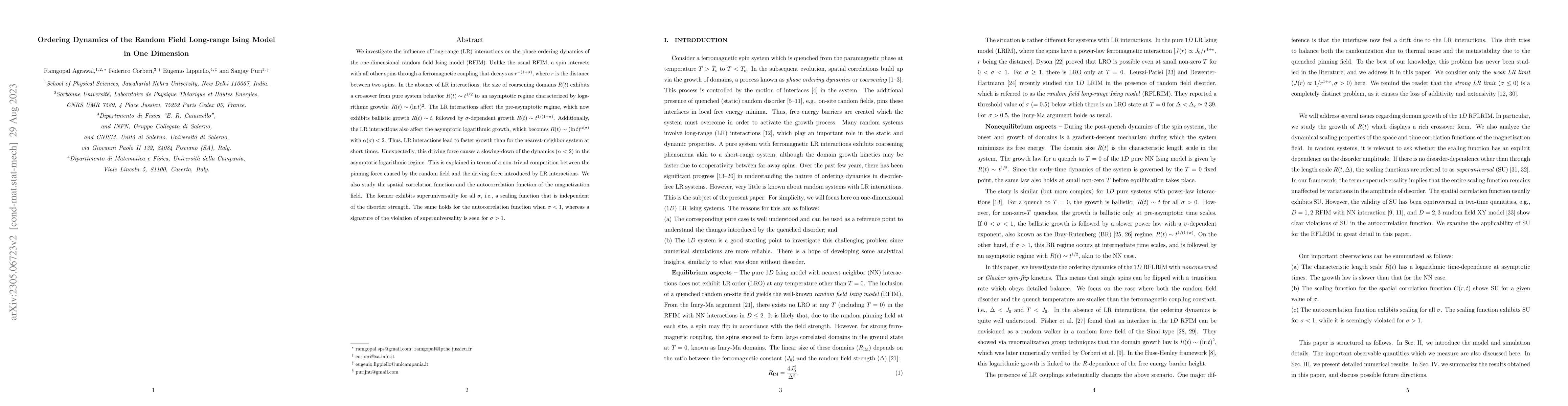 Thumbnail for Ordering Dynamics of the Random Field Long-range Ising Model in One
  Dimension