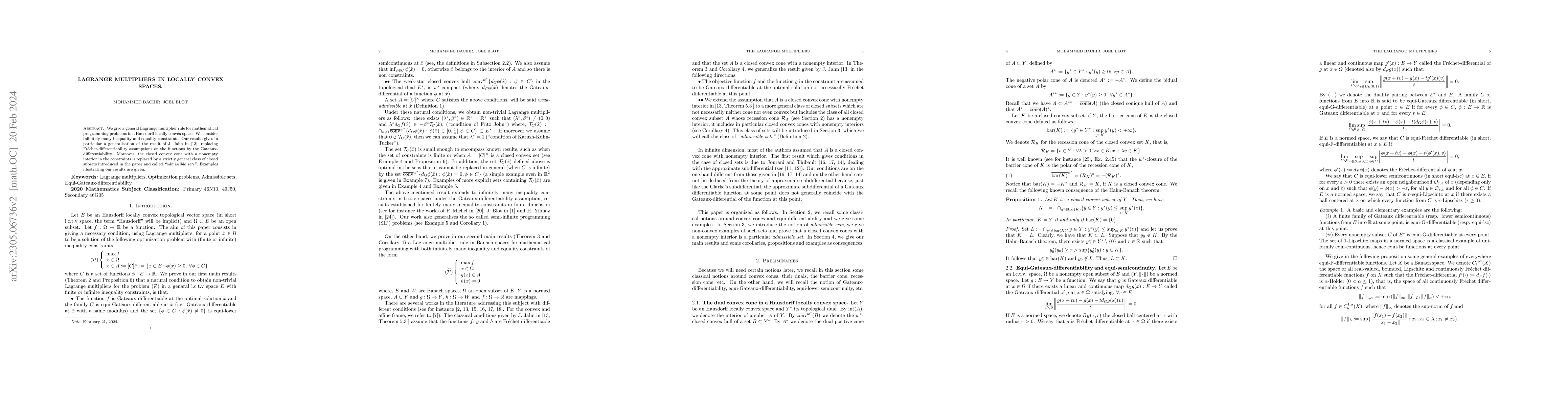 Thumbnail for Lagrange Multipliers in locally convex spaces