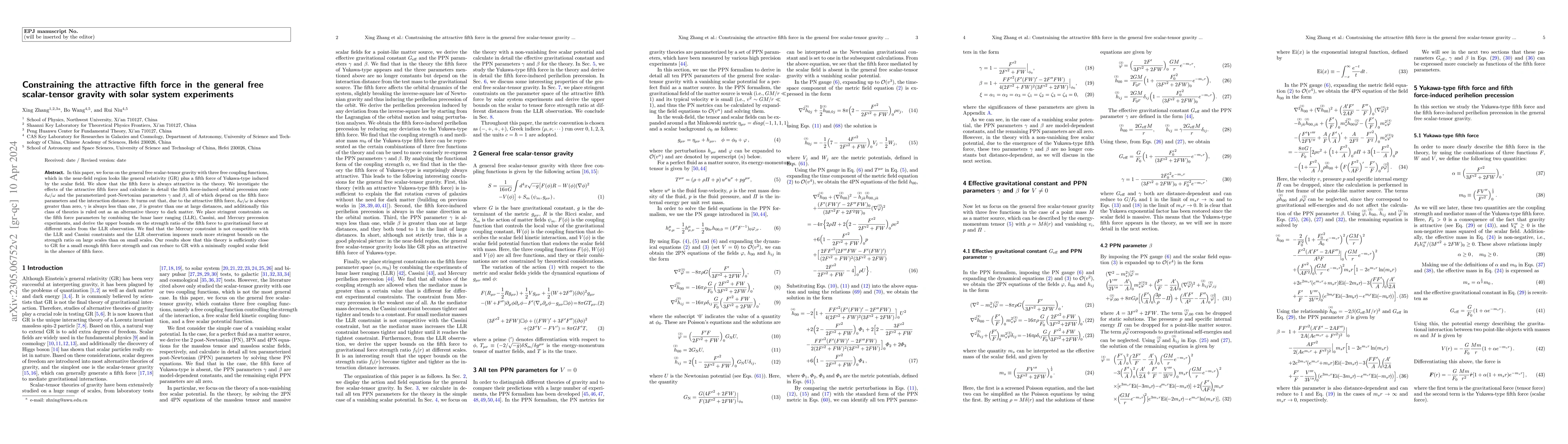 Thumbnail for Constraining the attractive fifth force in the general free
  scalar-tensor gravity with solar system experiments