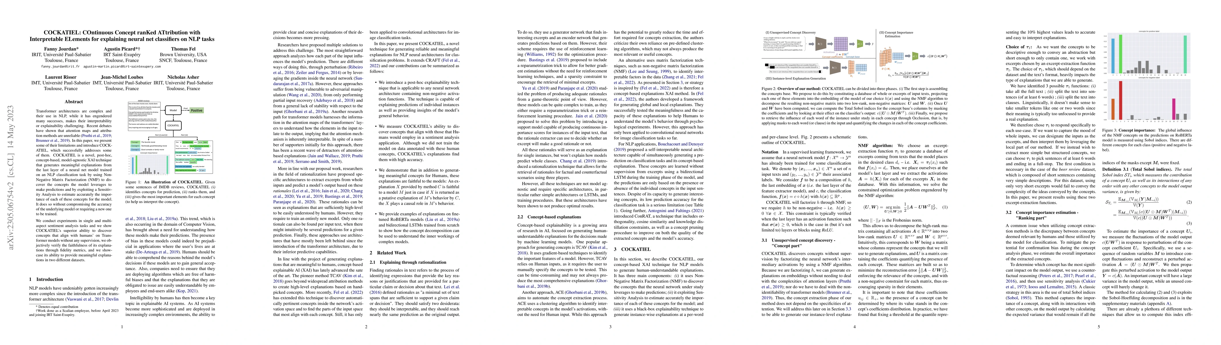 Thumbnail for COCKATIEL: COntinuous Concept ranKed ATtribution with Interpretable
  ELements for explaining neural net classifiers on NLP tasks