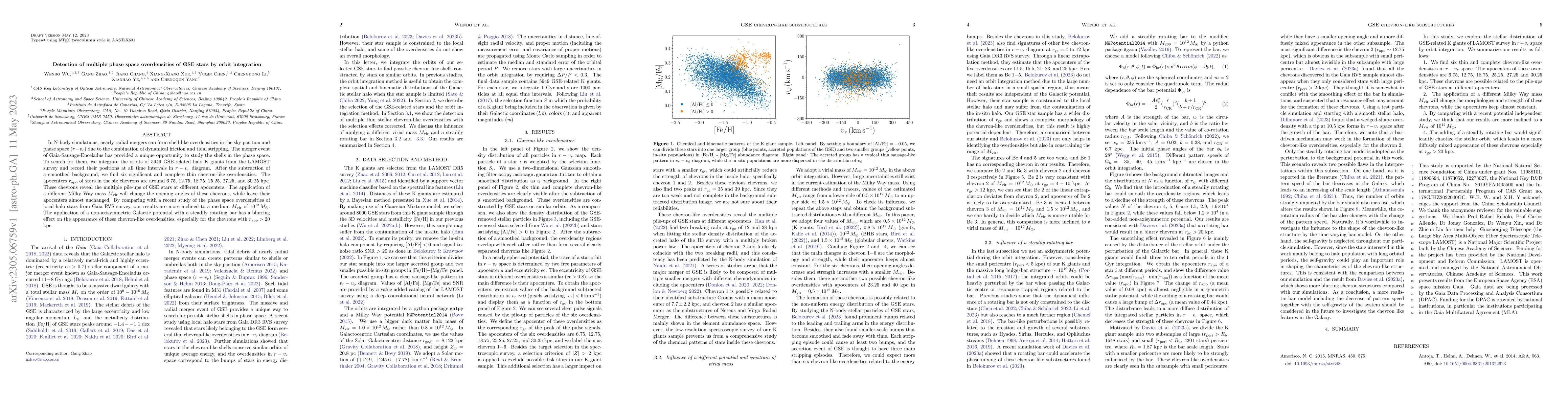 Thumbnail for Detection of multiple phase space overdensities of GSE stars by orbit
  integration