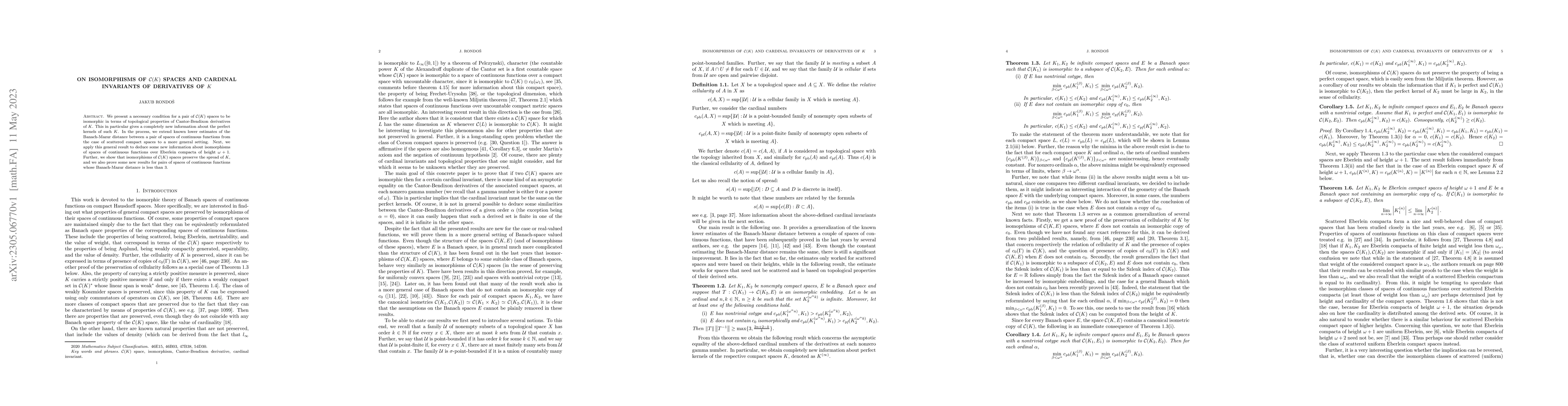Thumbnail for On isomorphisms of $\mathcal{C}(K)$ spaces and cardinal invariants of
  derivatives of $K$